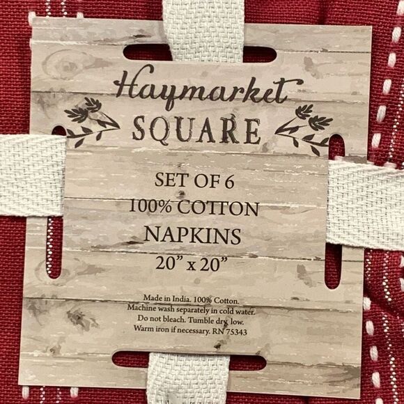 Haymarket Square 100% Cotton Set Of 6 Napkins Red 20" x 20" NWT - Picture 4 of 4